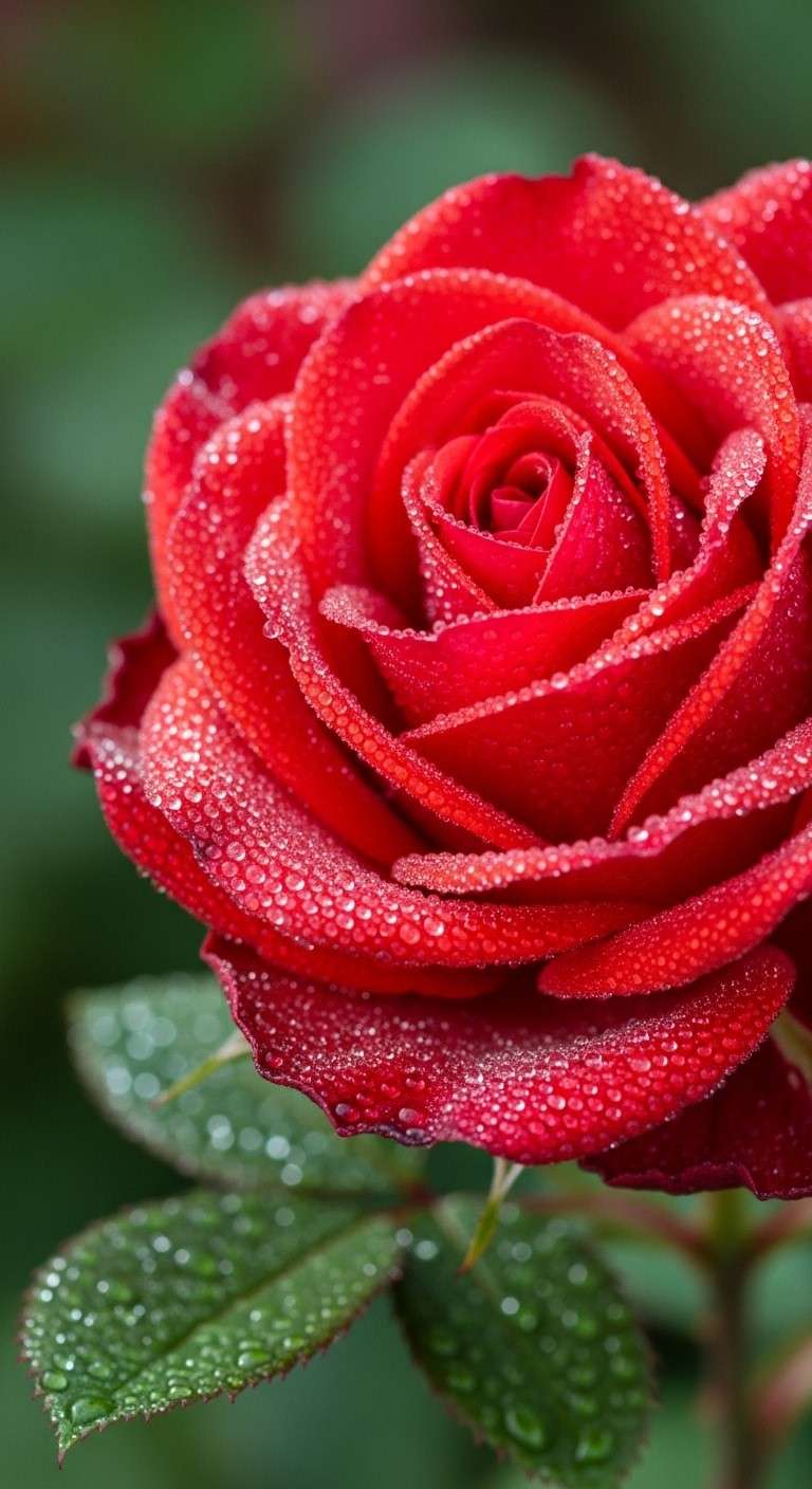 Dew Drops on Red Rose